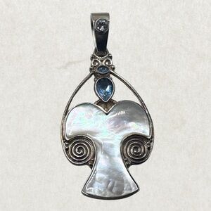 RARE Sajen Sterling Silver Mother of Pearl Topaz Stylized Angel Pendant